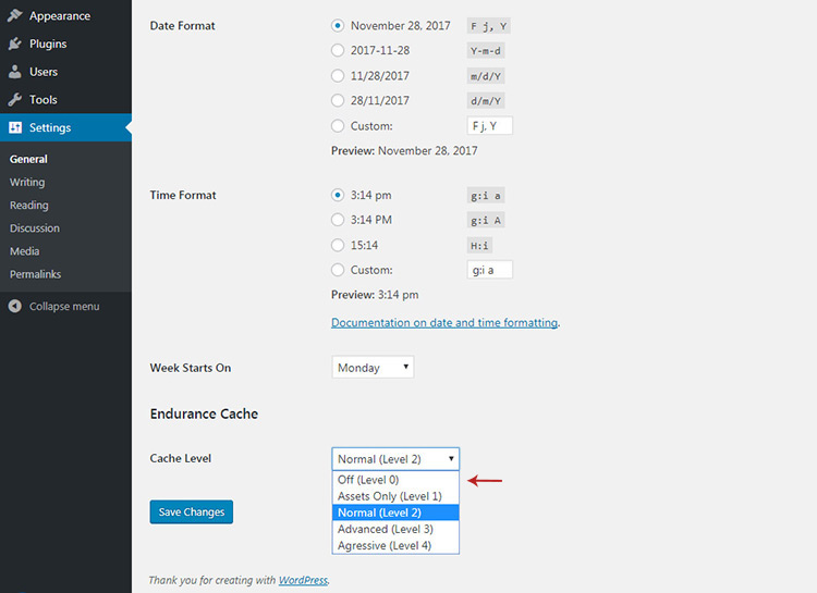 change bluehost default caching