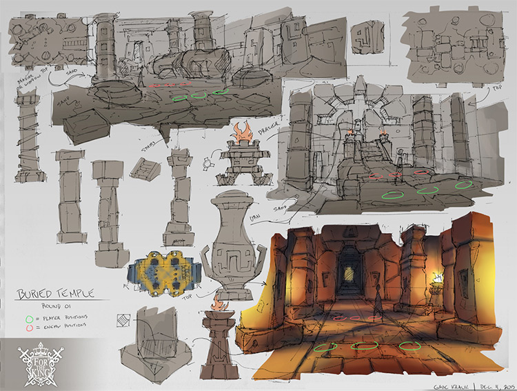 buried temple pillars props concept art