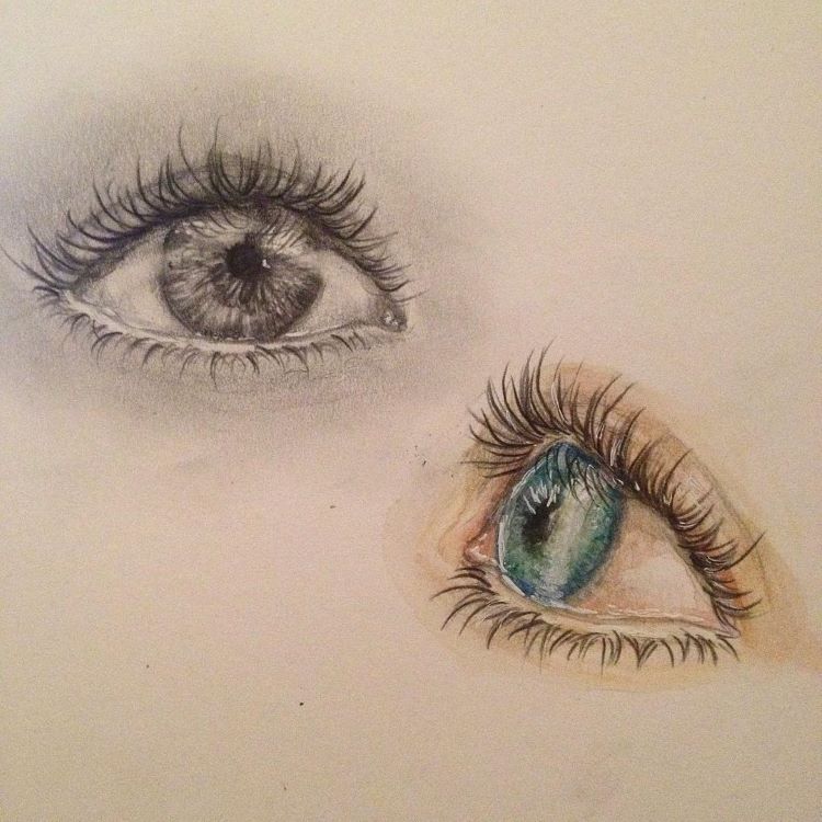 Light blue and dark eye drawings