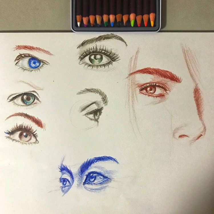 Colorful eye drawings sketched