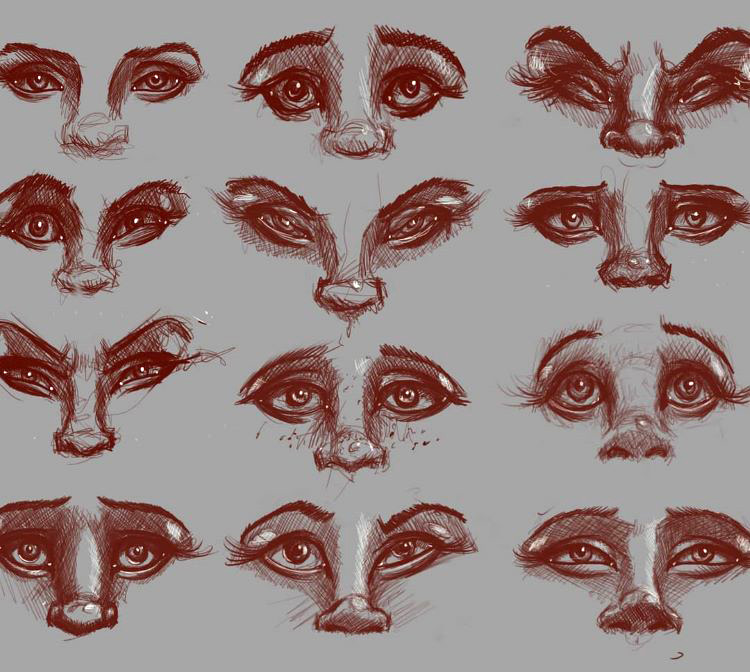 Red cartoony sketches of eyes