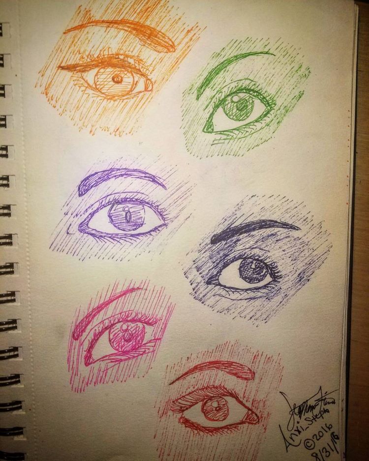 Colorful eye drawings sketchbook