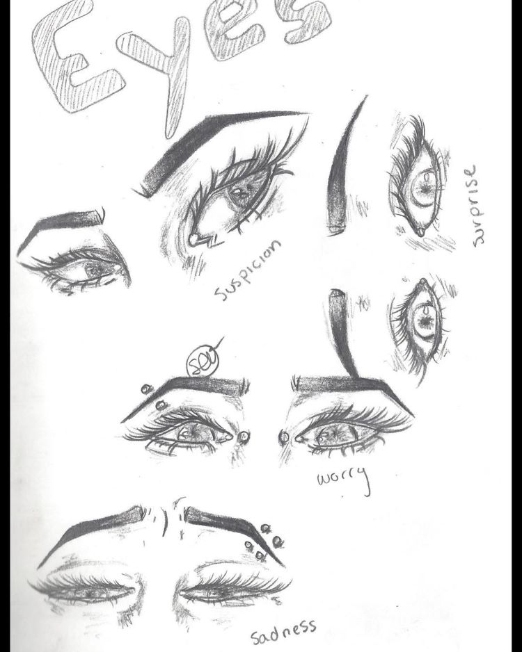 Quick white paper sketchbook of eyes