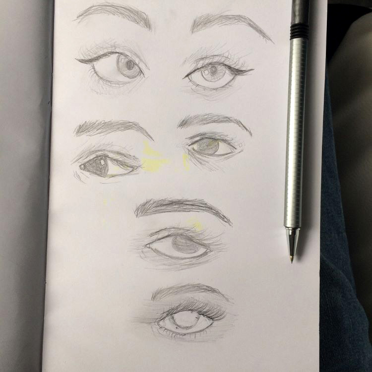 Full vertical page of eye drawings