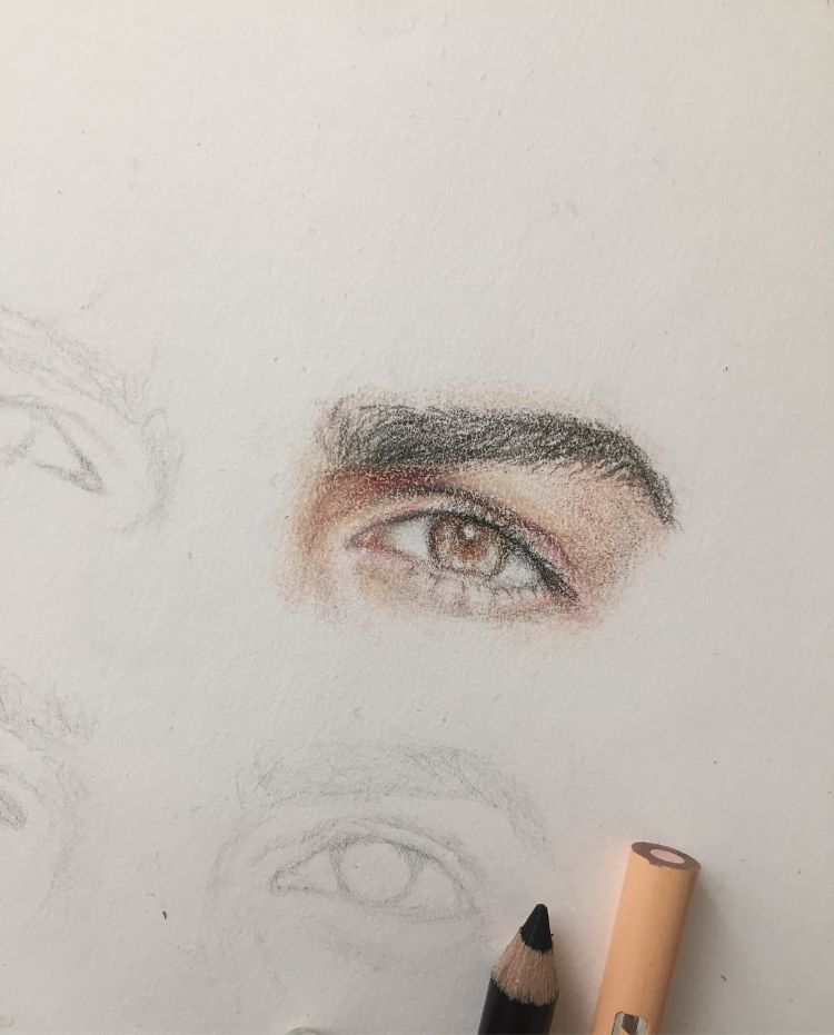 Practicing drawing and coloring eyes