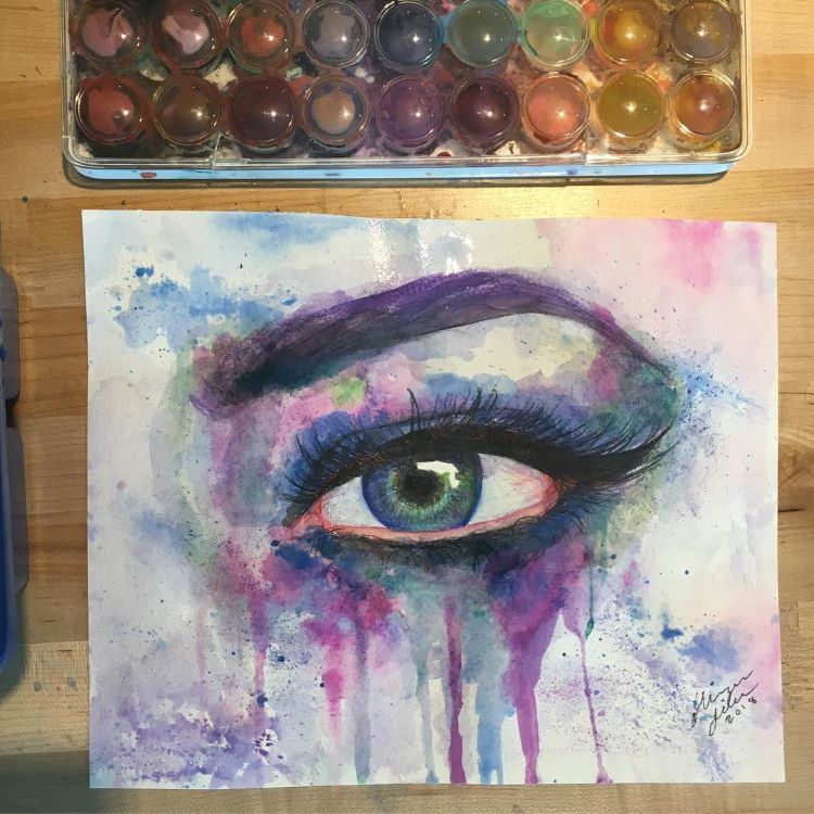 Watercolor messy eye drawing