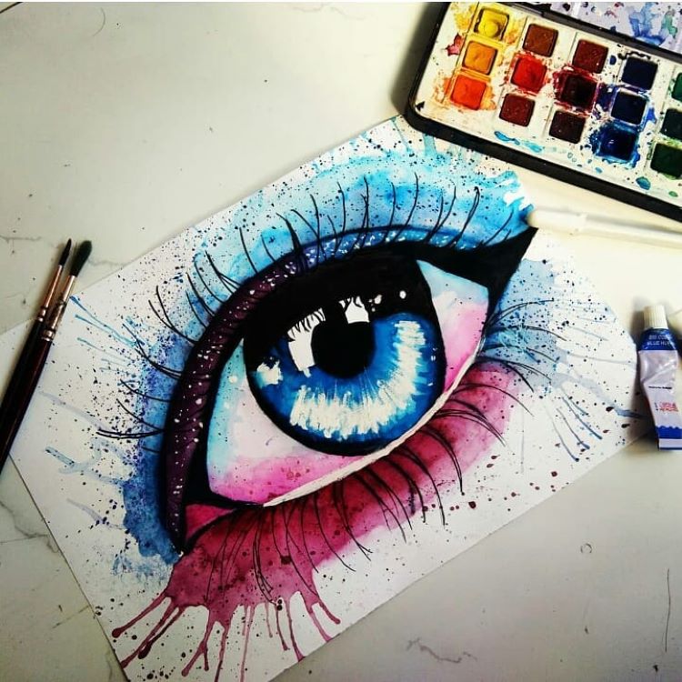 Bright colorful female eye painting