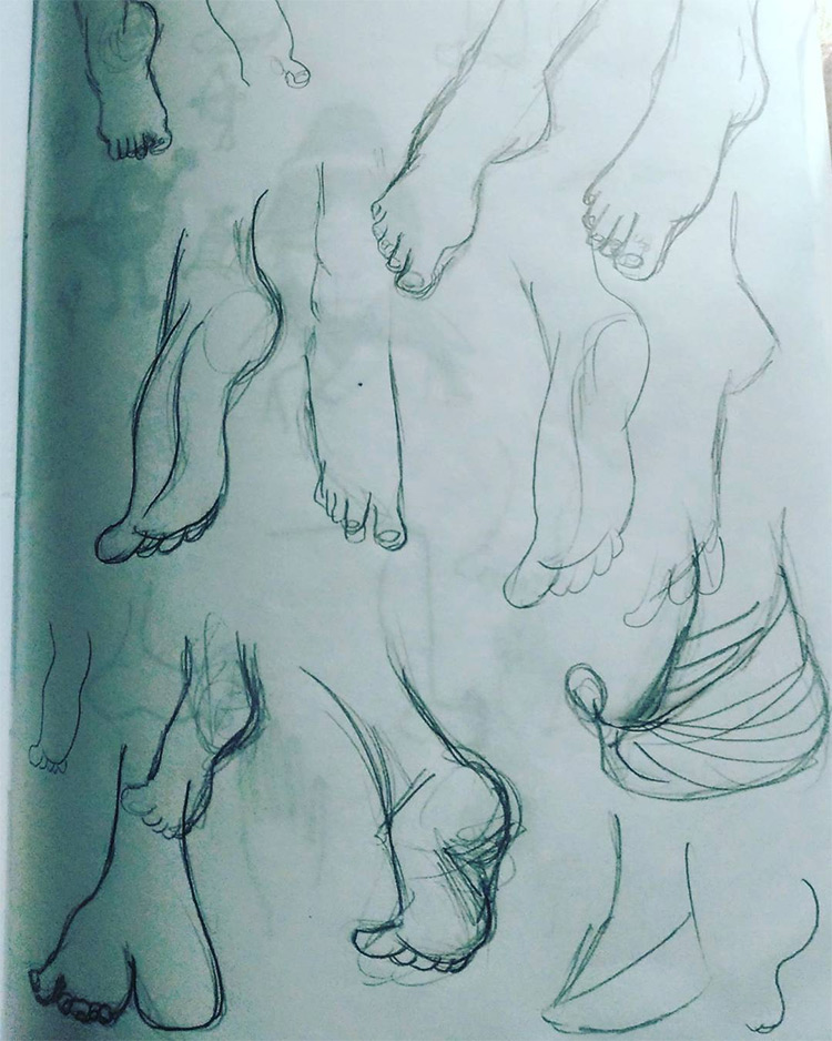 Shading and sketching feet