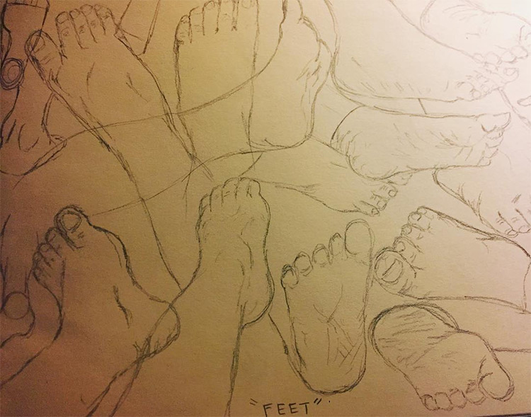Toned paper sketching feet