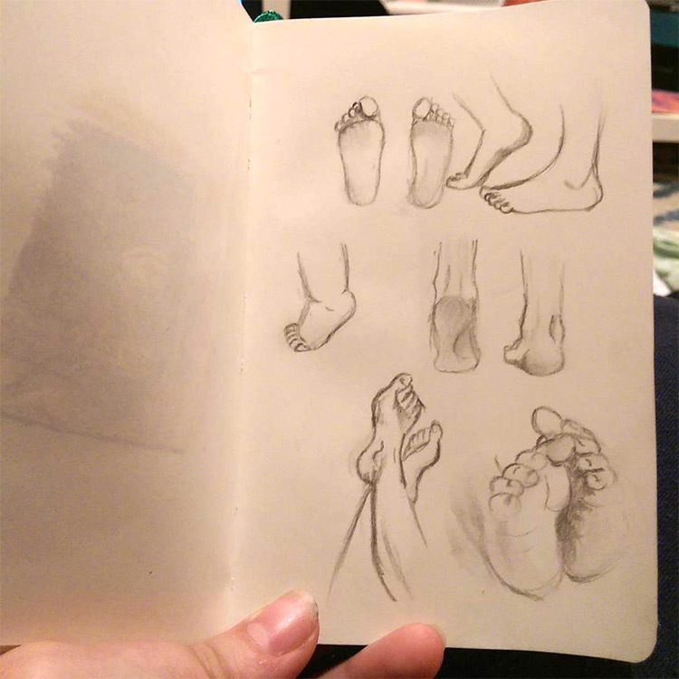 Basic feet poses drawn up close