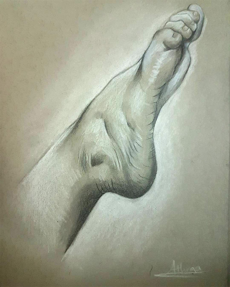 Fully rendered foot drawn realistically