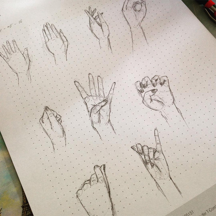 hand drawings on dot grid paper
