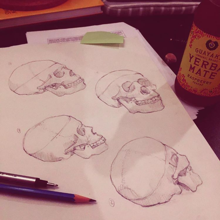 Dark skulls in sketchbook