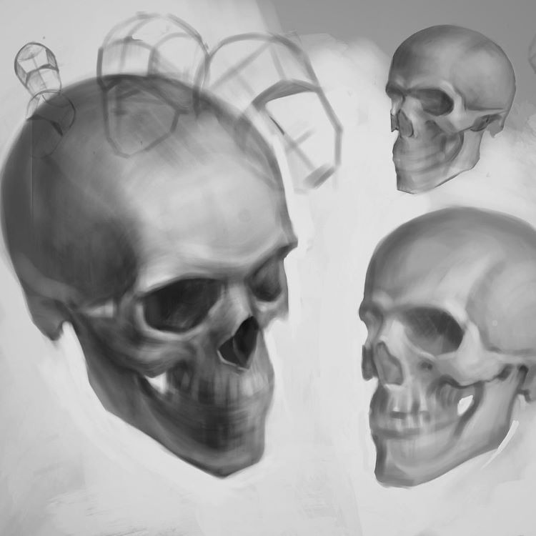 Dark skulls in a digital drawing