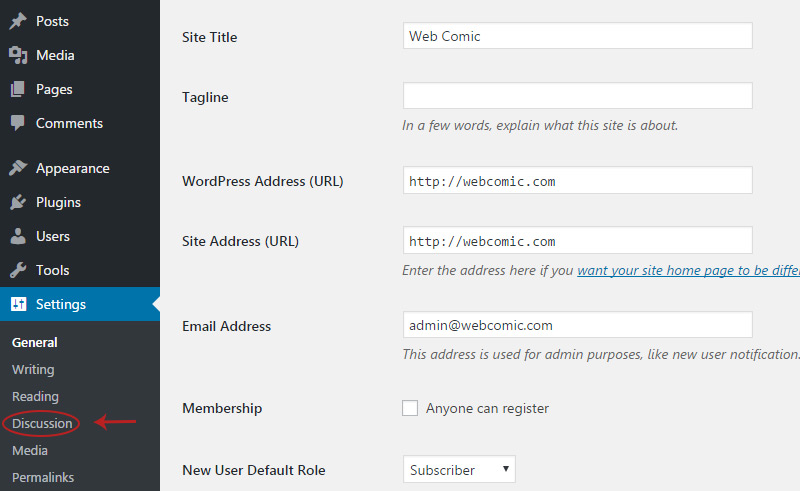 discussion link wordpress