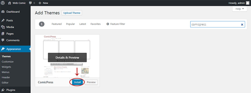 install comicpress theme