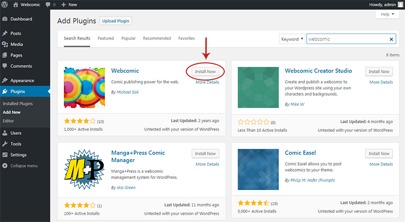install webcomic plugin